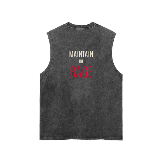 Maintain the Rage — Snow Washed Frayed Tank